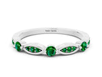 Alternating Marquise and Round Emerald Milgrain Band in White gold with Bezel Setting