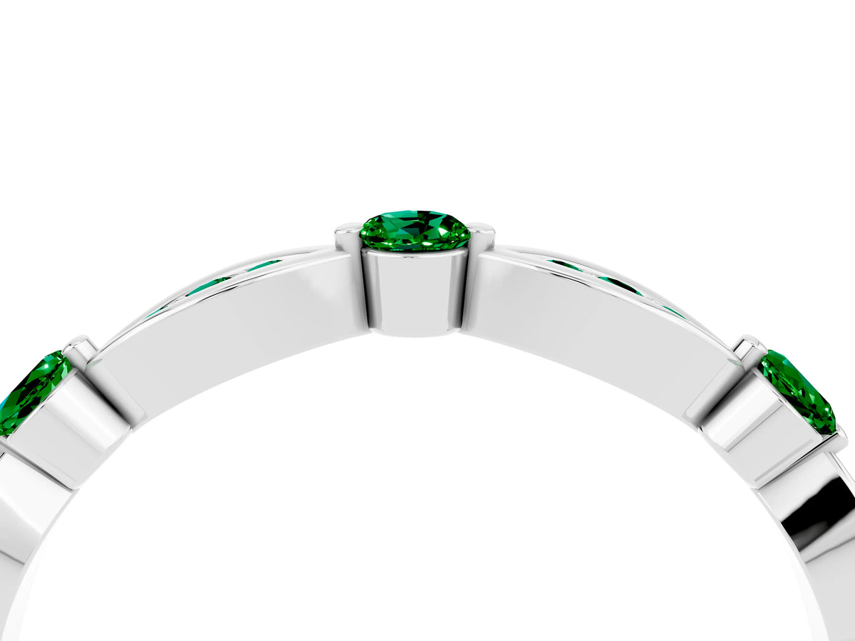 Alternating Marquise and Round Emerald Milgrain Band in White gold with Bezel Setting_4