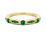 Alternating Marquise and Round Emerald Milgrain Band in Yellow gold with Bezel Setting