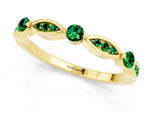 Alternating Marquise and Round Emerald Milgrain Band in Yellow gold with Bezel Setting_1