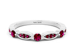Alternating Marquise and Round Garnet Milgrain Band in Platinum with Bezel Setting
