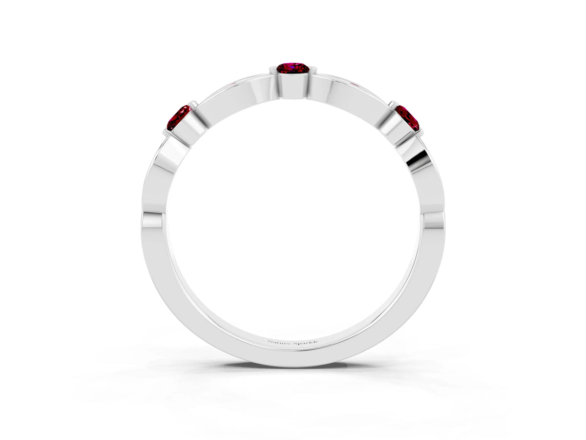 Alternating Marquise and Round Garnet Milgrain Band in Platinum with Bezel Setting_3