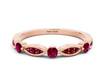Alternating Marquise and Round Garnet Milgrain Band in Rose gold with Bezel Setting