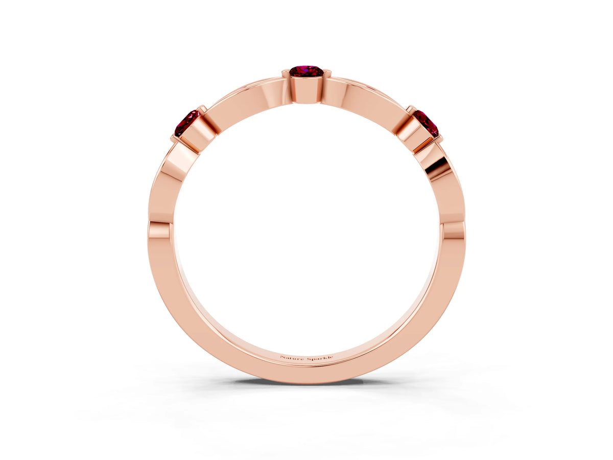 Alternating Marquise and Round Garnet Milgrain Band in Rose gold with Bezel Setting_3