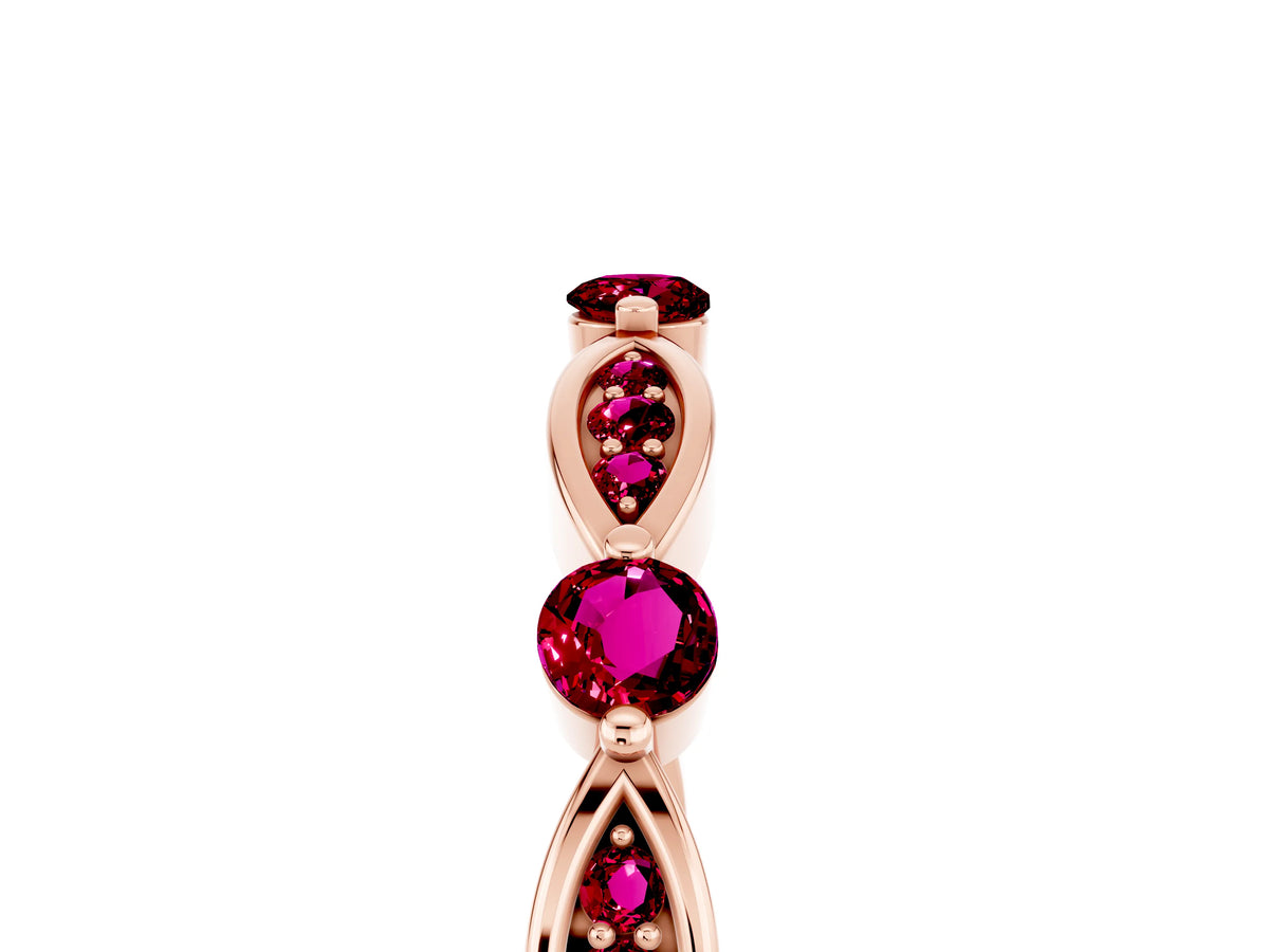 Alternating Marquise and Round Garnet Milgrain Band in Rose gold with Bezel Setting_5