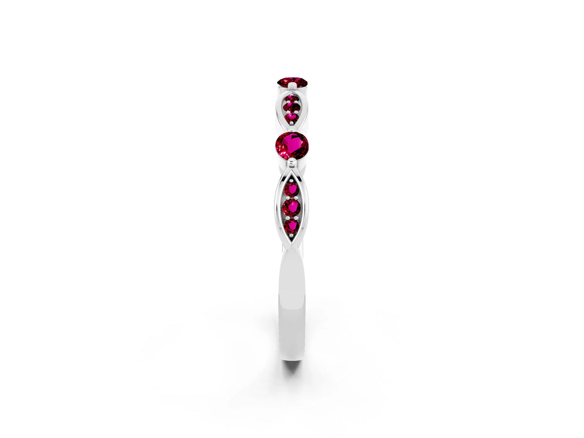 Alternating Marquise and Round Garnet Milgrain Band in Silver with Bezel Setting_2