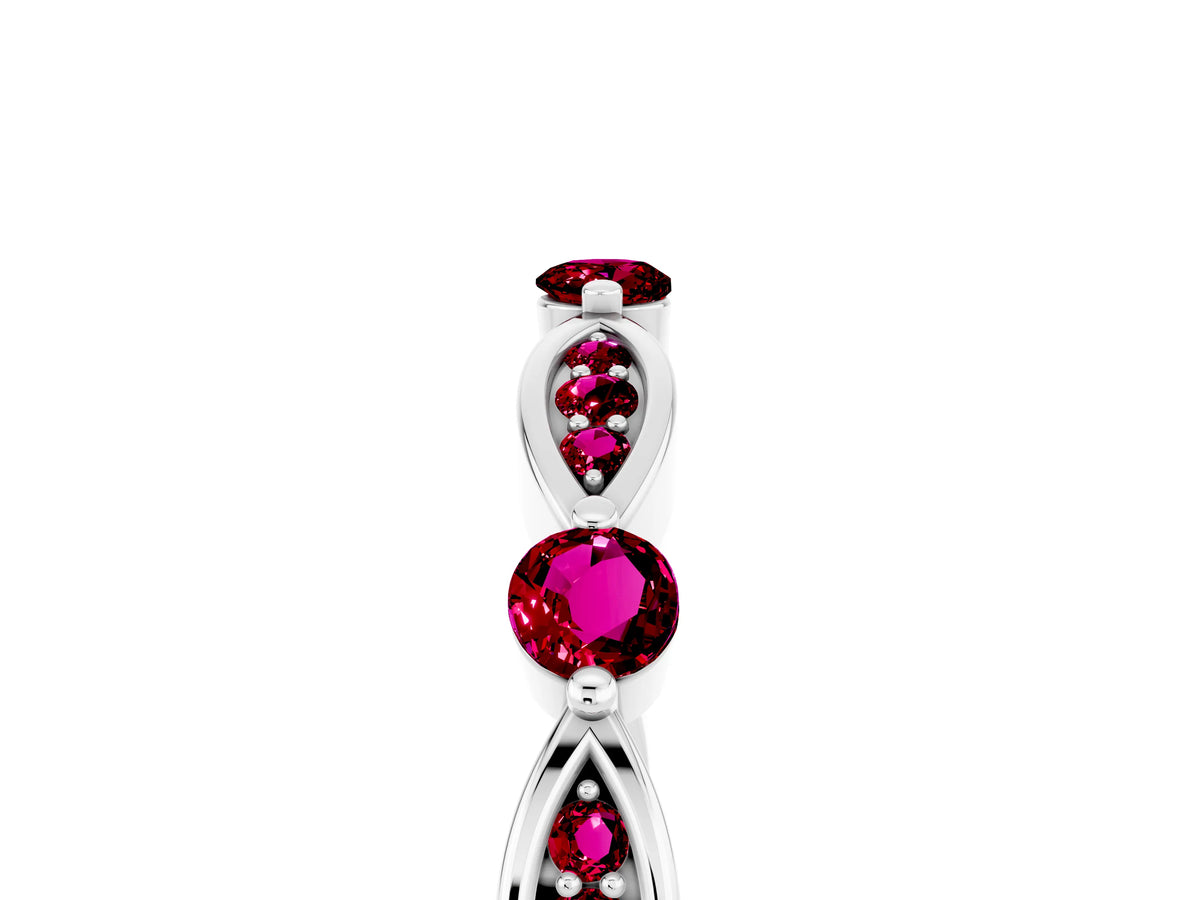 Alternating Marquise and Round Garnet Milgrain Band in White gold with Bezel Setting_5