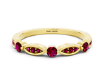 Alternating Marquise and Round Garnet Milgrain Band in Yellow gold with Bezel Setting