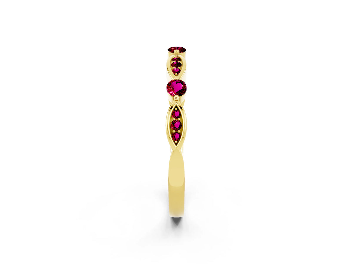 Alternating Marquise and Round Garnet Milgrain Band in Yellow gold with Bezel Setting_2