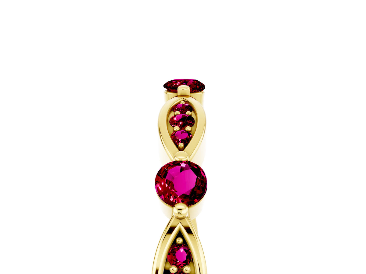 Alternating Marquise and Round Garnet Milgrain Band in Yellow gold with Bezel Setting_5