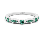 Alternating Marquise and Round Green Sapphire Milgrain Band in Platinum with Bezel Setting