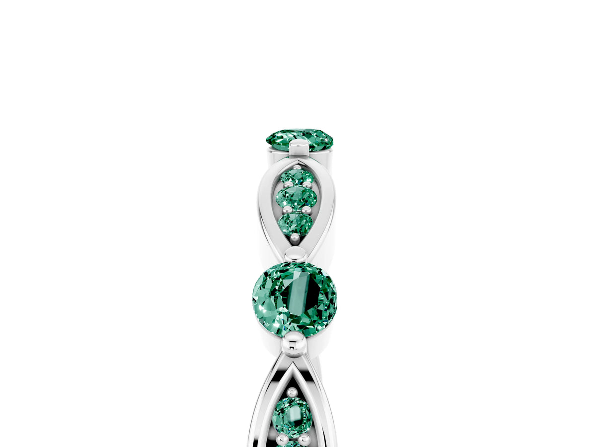 Alternating Marquise and Round Green Sapphire Milgrain Band in Platinum with Bezel Setting_5