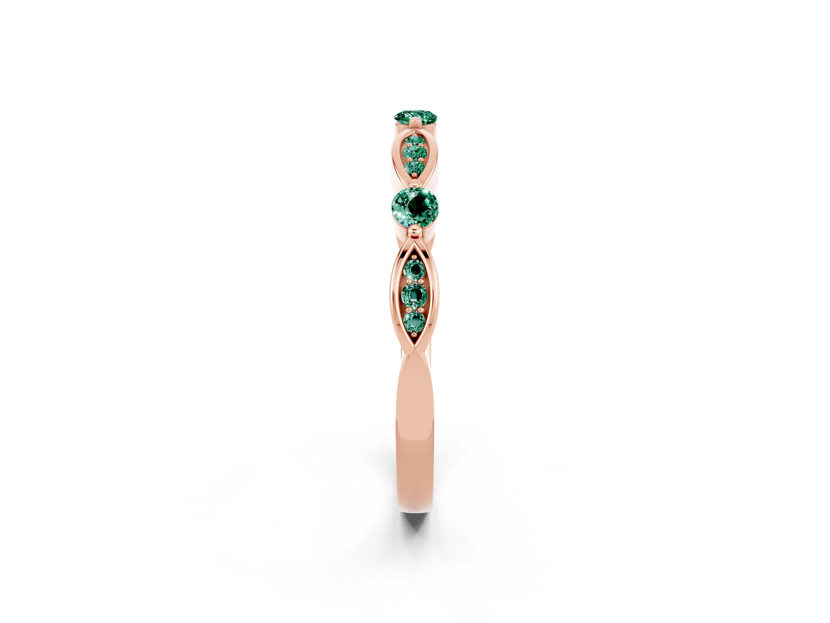 Alternating Marquise and Round Green Sapphire Milgrain Band in Rose gold with Bezel Setting_2