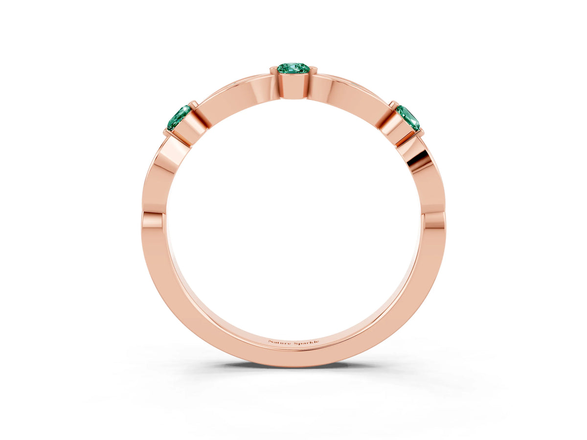 Alternating Marquise and Round Green Sapphire Milgrain Band in Rose gold with Bezel Setting_3