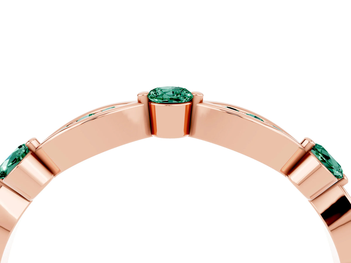 Alternating Marquise and Round Green Sapphire Milgrain Band in Rose gold with Bezel Setting_4