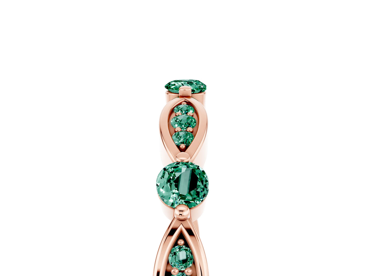Alternating Marquise and Round Green Sapphire Milgrain Band in Rose gold with Bezel Setting_5
