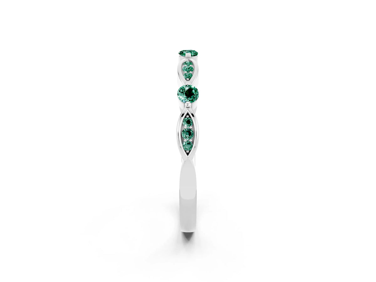 Alternating Marquise and Round Green Sapphire Milgrain Band in Silver with Bezel Setting_2
