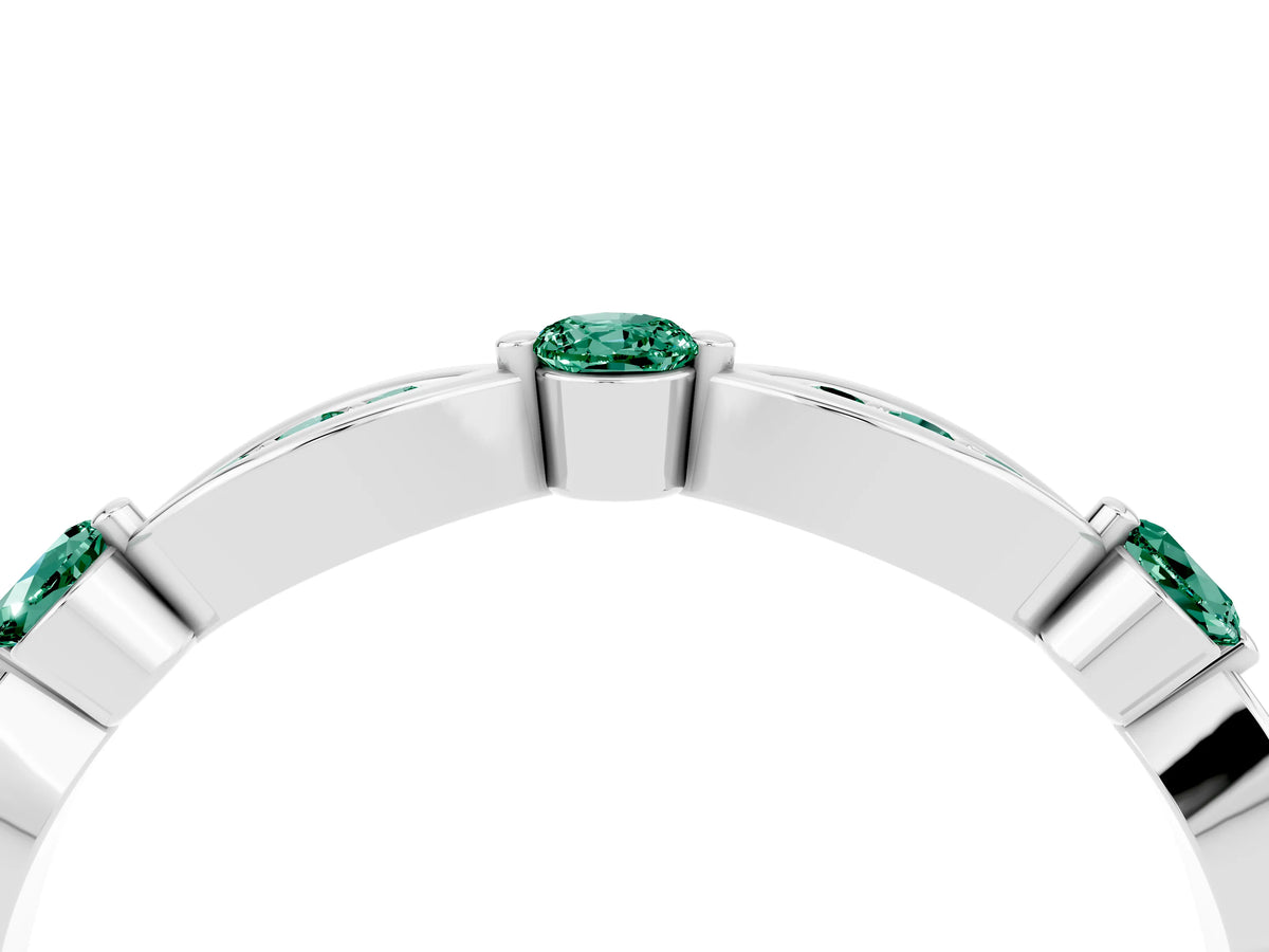 Alternating Marquise and Round Green Sapphire Milgrain Band in Silver with Bezel Setting_4