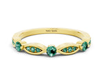 Alternating Marquise and Round Green Sapphire Milgrain Band in Yellow gold with Bezel Setting