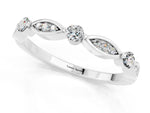 Alternating Marquise and Round Moissanite Milgrain Band in White gold with Bezel Setting_1