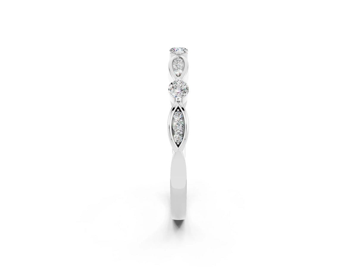 Alternating Marquise and Round Moissanite Milgrain Band in White gold with Bezel Setting_2