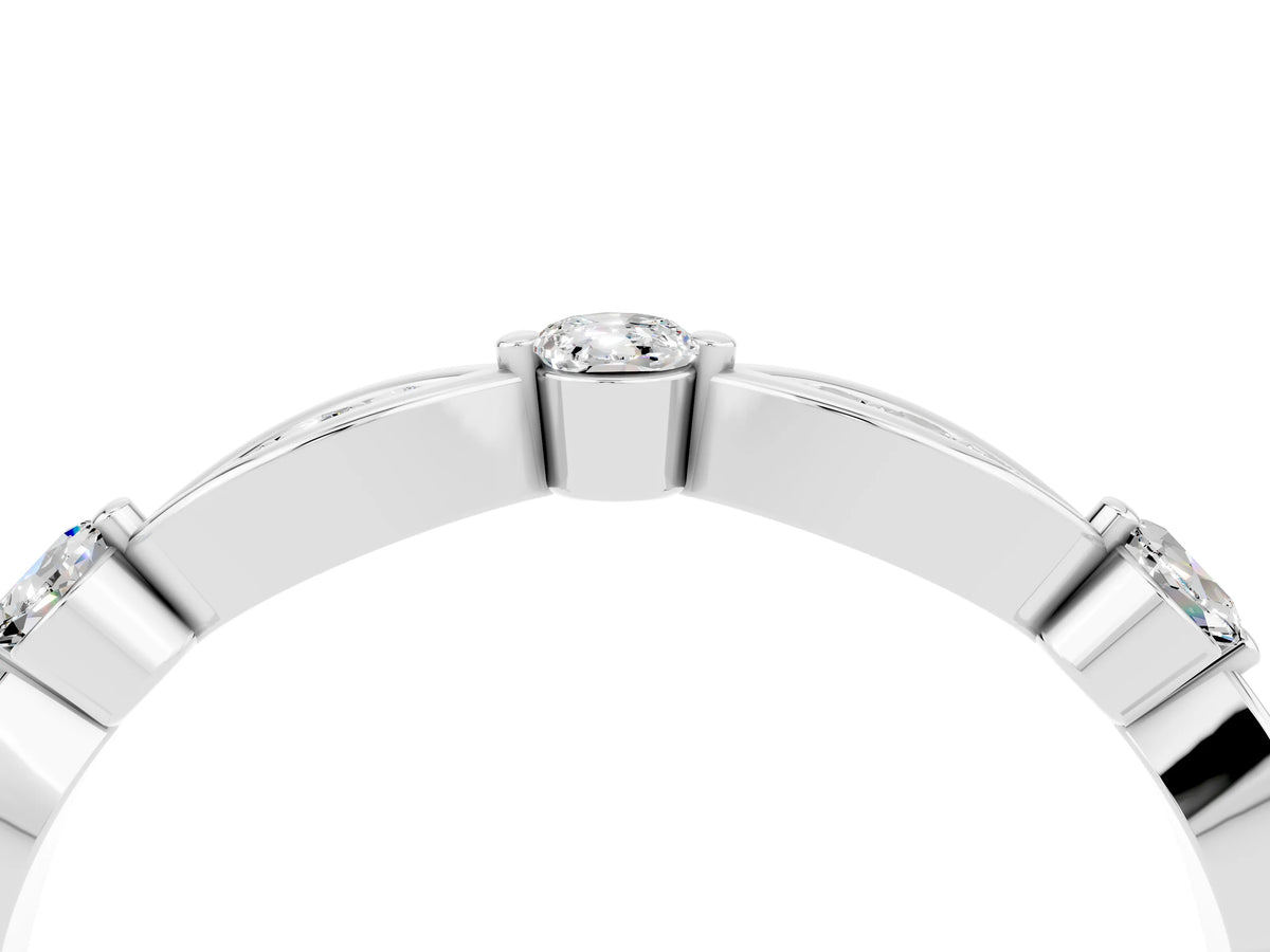 Alternating Marquise and Round Moissanite Milgrain Band in White gold with Bezel Setting_4