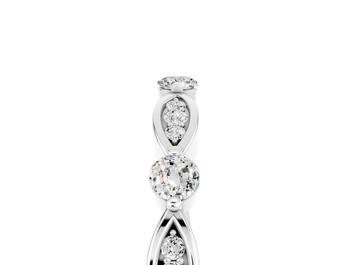 Alternating Marquise and Round Moissanite Milgrain Band in White gold with Bezel Setting_5