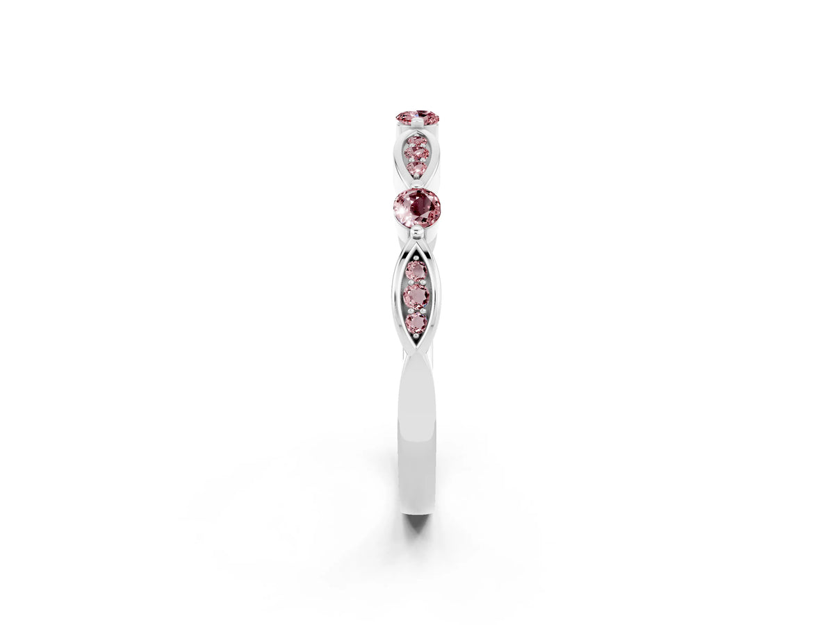 Alternating Marquise and Round Morganite Milgrain Band in Platinum with Bezel Setting_2