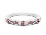 Alternating Marquise and Round Morganite Milgrain Band in Silver with Bezel Setting
