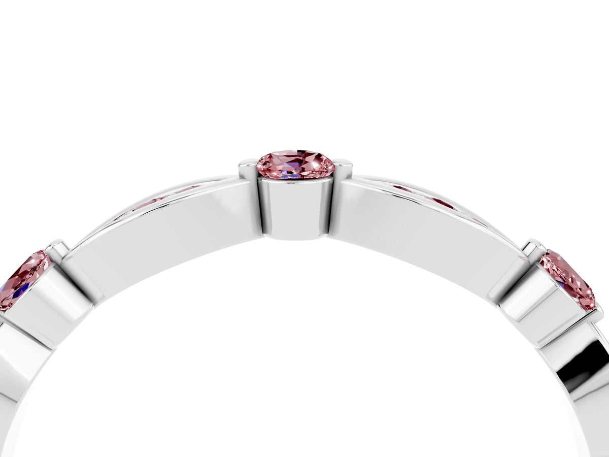 Alternating Marquise and Round Morganite Milgrain Band in Silver with Bezel Setting_4