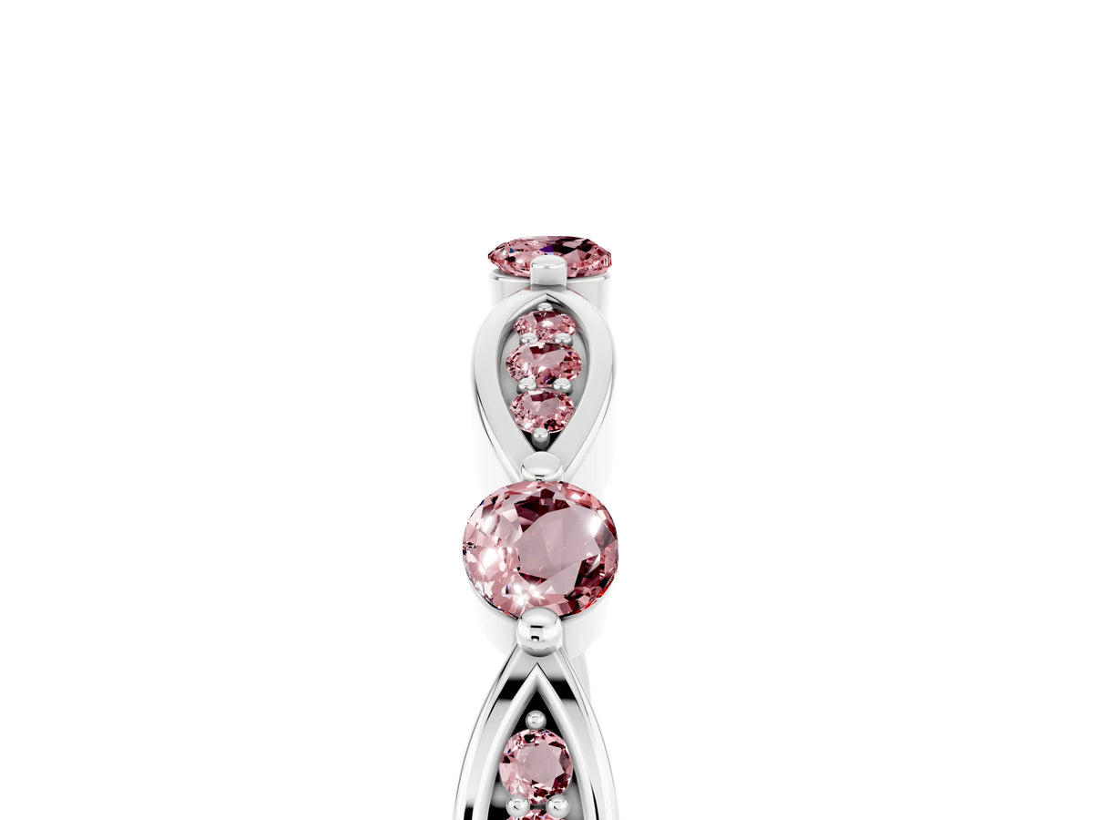 Alternating Marquise and Round Morganite Milgrain Band in Silver with Bezel Setting_5