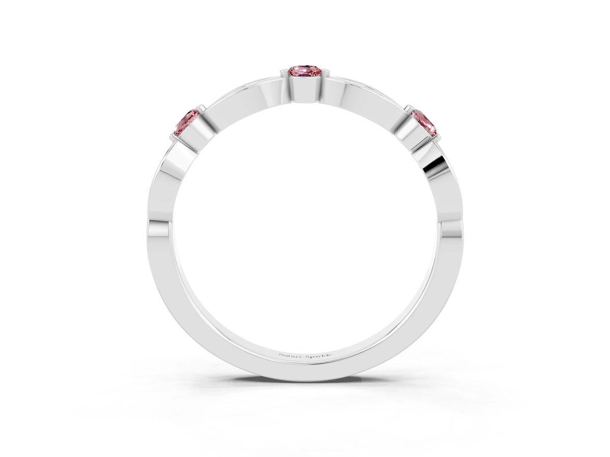 Alternating Marquise and Round Morganite Milgrain Band in White gold with Bezel Setting_3