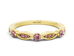 Alternating Marquise and Round Morganite Milgrain Band in Yellow gold with Bezel Setting