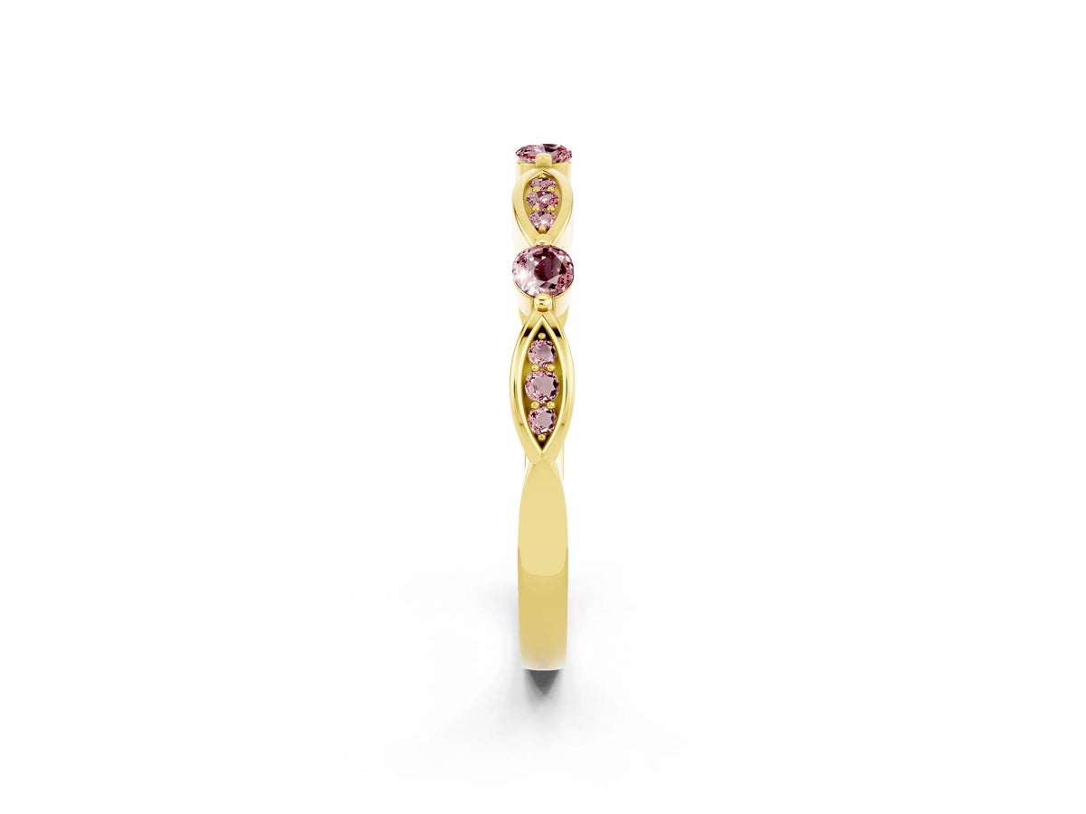 Alternating Marquise and Round Morganite Milgrain Band in Yellow gold with Bezel Setting_2