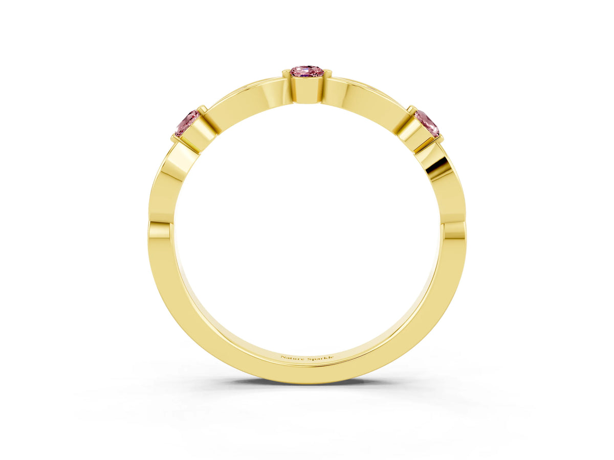 Alternating Marquise and Round Morganite Milgrain Band in Yellow gold with Bezel Setting_3