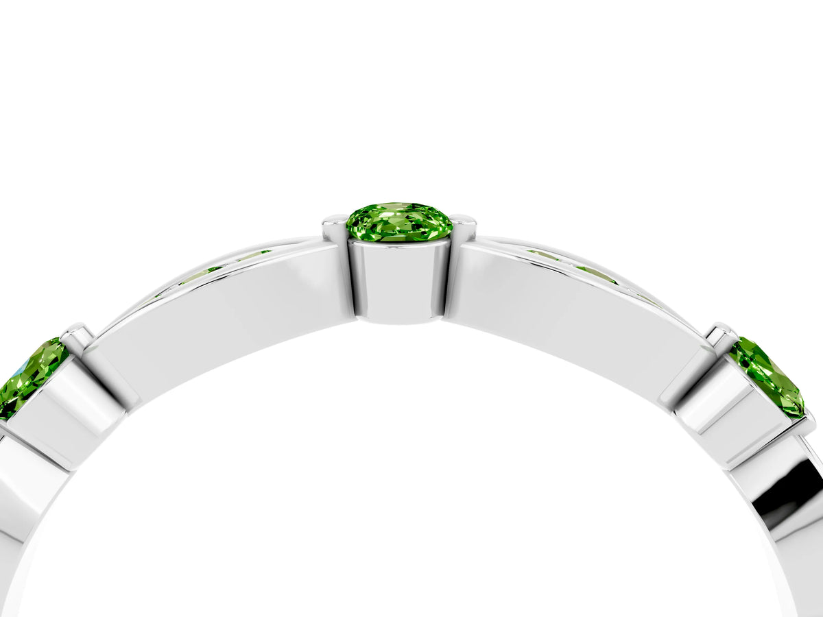 Alternating Marquise and Round Peridot Milgrain Band in Platinum with Bezel Setting_4