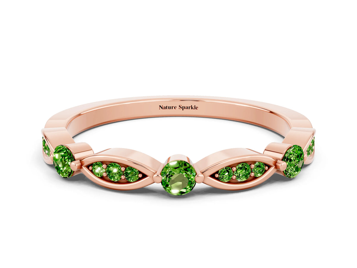 Alternating Marquise and Round Peridot Milgrain Band in Rose gold with Bezel Setting