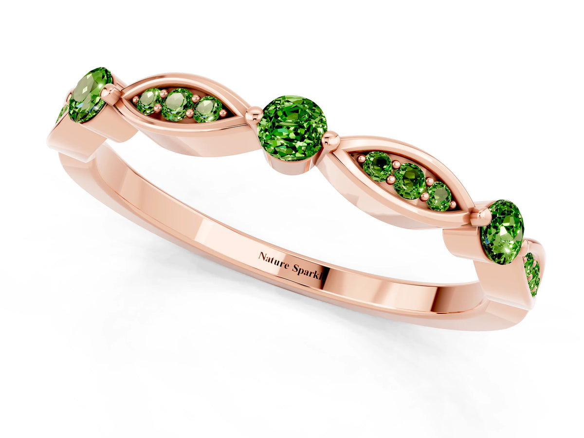 Alternating Marquise and Round Peridot Milgrain Band in Rose gold with Bezel Setting_1