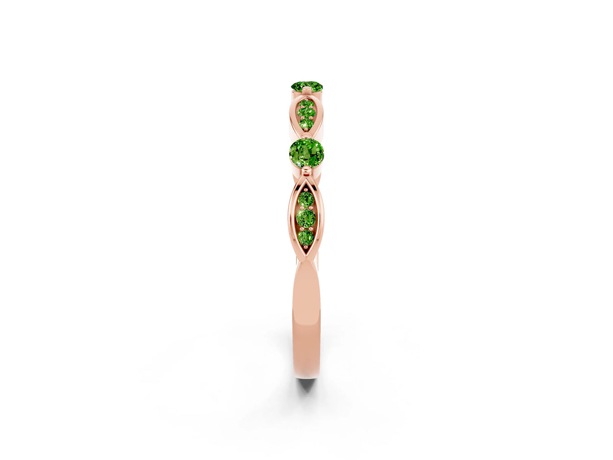 Alternating Marquise and Round Peridot Milgrain Band in Rose gold with Bezel Setting_2