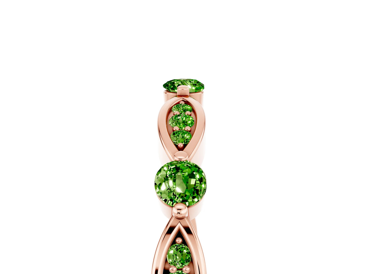 Alternating Marquise and Round Peridot Milgrain Band in Rose gold with Bezel Setting_5