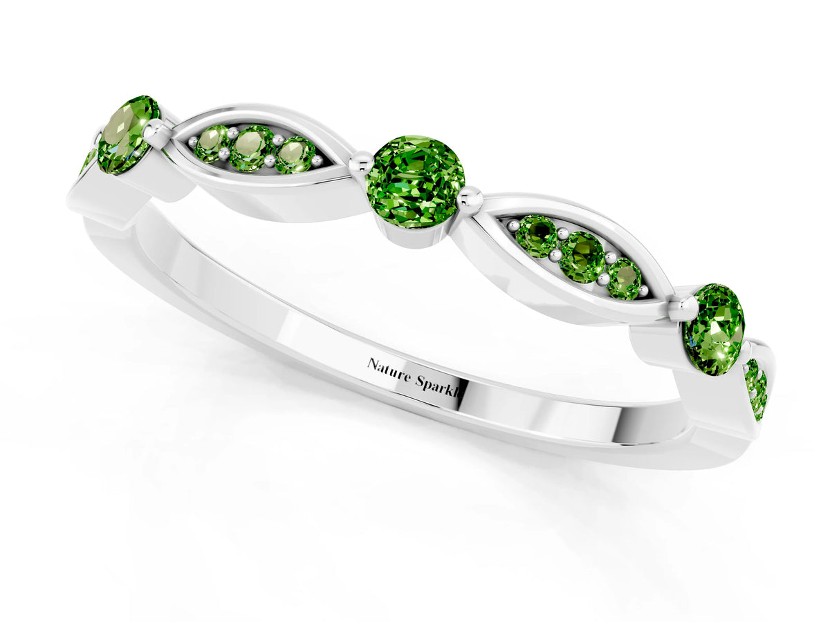 Alternating Marquise and Round Peridot Milgrain Band in Silver with Bezel Setting_1