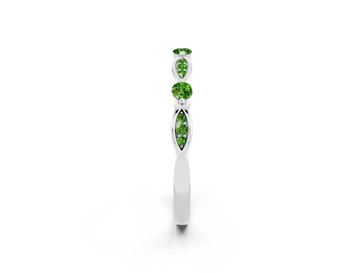 Alternating Marquise and Round Peridot Milgrain Band in Silver with Bezel Setting_2