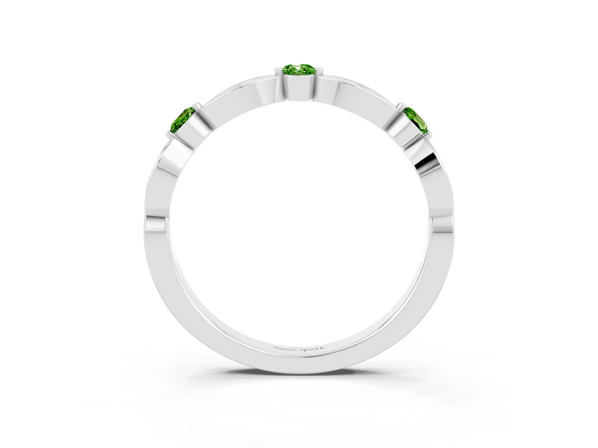 Alternating Marquise and Round Peridot Milgrain Band in Silver with Bezel Setting_3