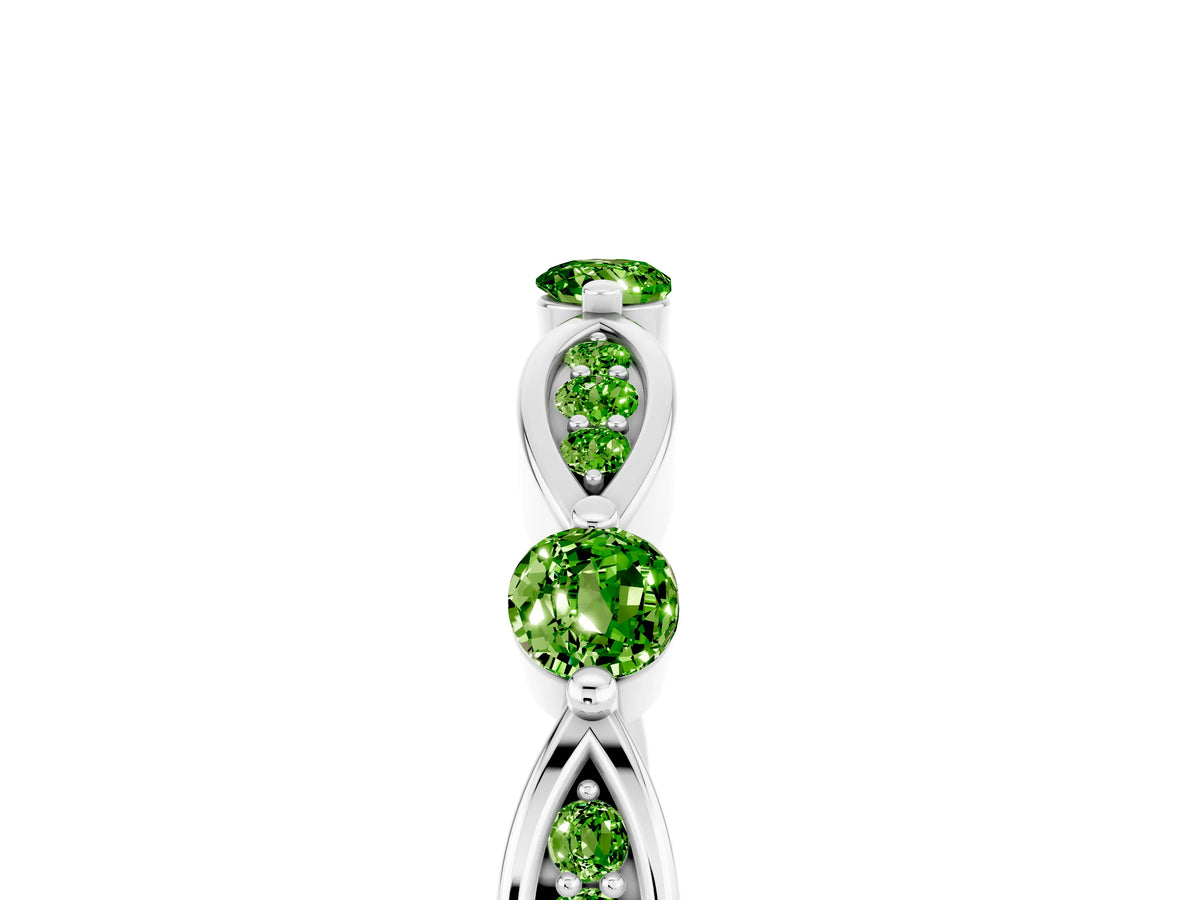 Alternating Marquise and Round Peridot Milgrain Band in Silver with Bezel Setting_5