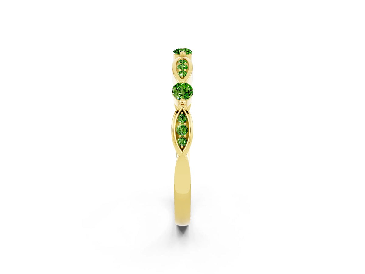 Alternating Marquise and Round Peridot Milgrain Band in Yellow gold with Bezel Setting_2