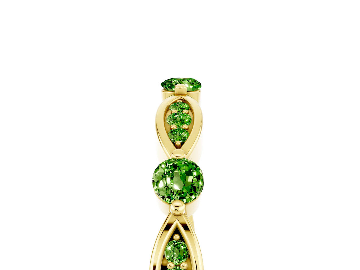 Alternating Marquise and Round Peridot Milgrain Band in Yellow gold with Bezel Setting_5