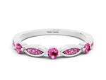 Alternating Marquise and Round Pink Sapphire Milgrain Band in Silver with Bezel Setting
