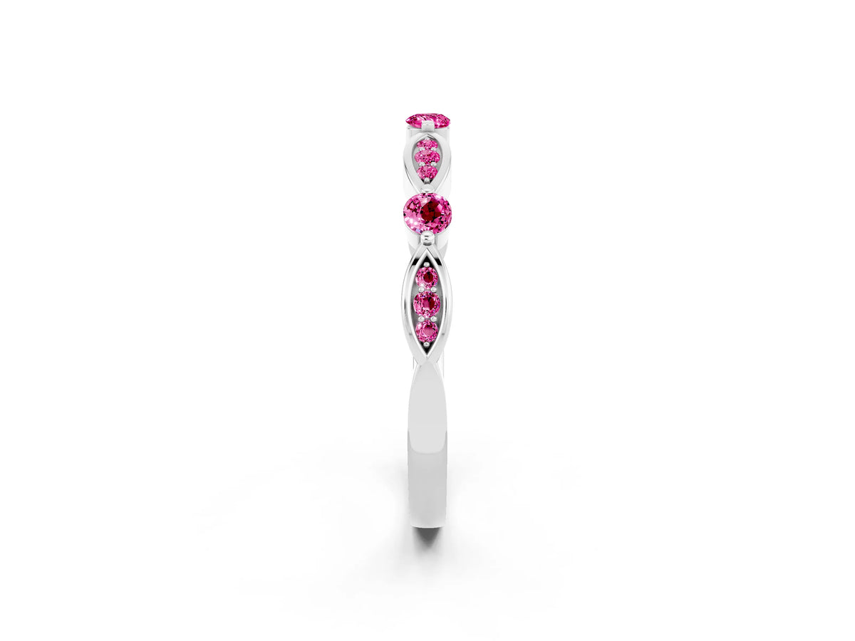 Alternating Marquise and Round Pink Sapphire Milgrain Band in Silver with Bezel Setting_2
