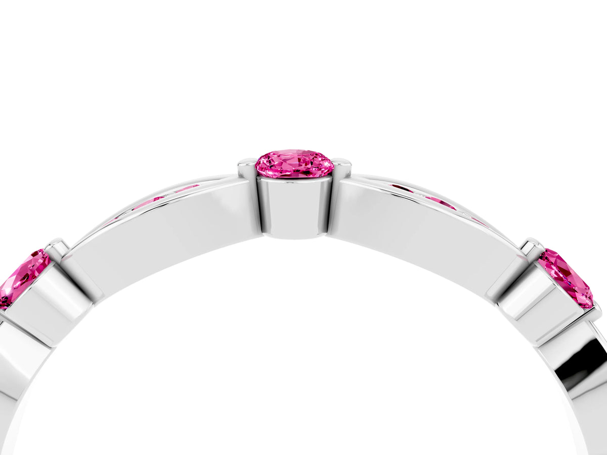 Alternating Marquise and Round Pink Sapphire Milgrain Band in Silver with Bezel Setting_4