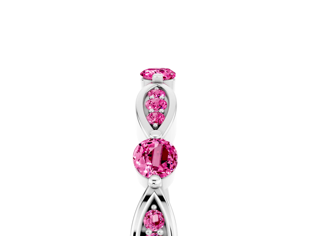 Alternating Marquise and Round Pink Sapphire Milgrain Band in Silver with Bezel Setting_5